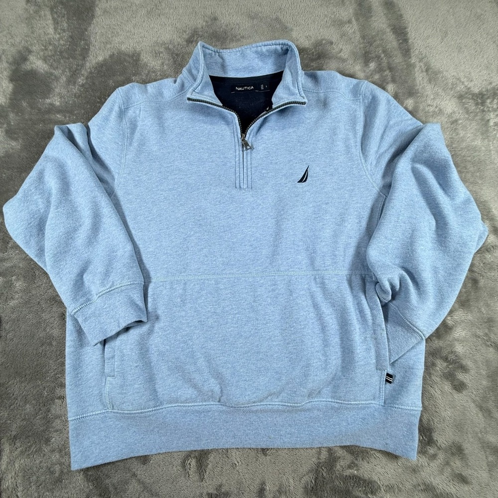 Nautica Yachting Men's 1/4 Zip Pullover Fleece Size Large Blue Pocket